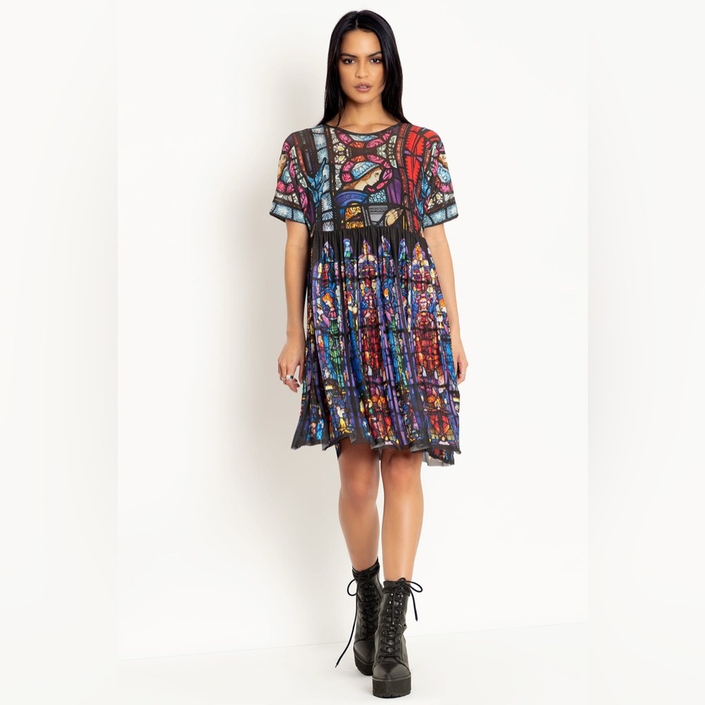 Blackmilk Adoration Of The Sacred Heart Sheer Smock Dress Stained Glass XL - Picture 2 of 11